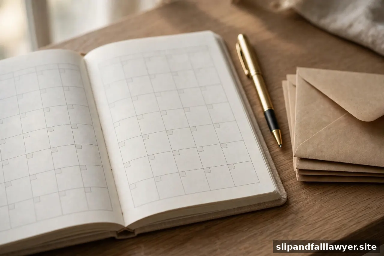 Calendar planner with a pen beside envelopes on a desk