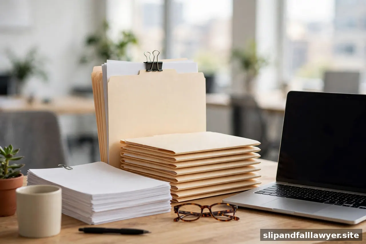 Stack of legal correspondence and folders on an office desk
